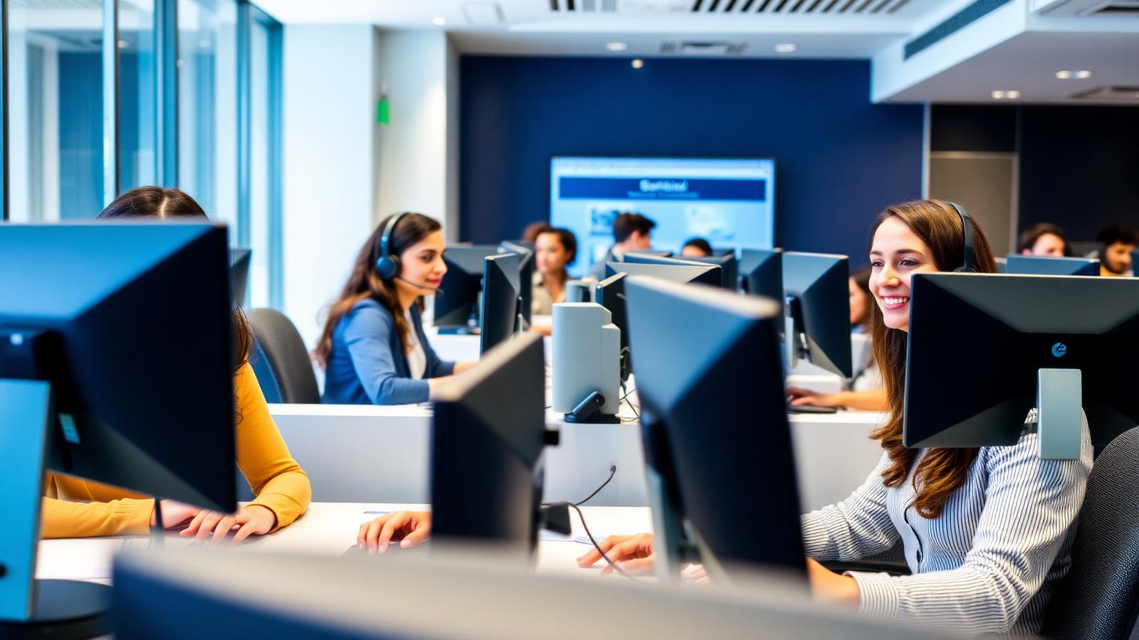 Call center professionals working in a modern Cairo office
